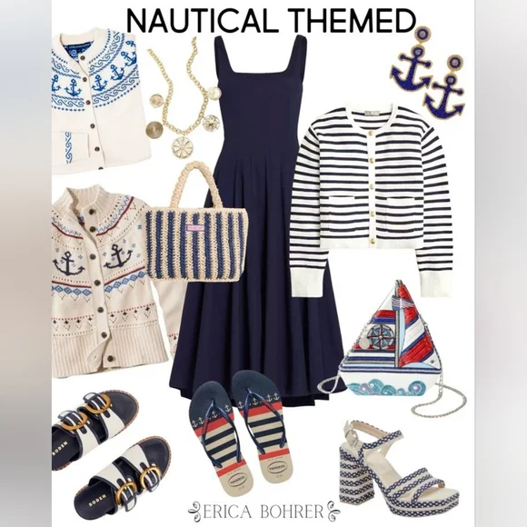 Old Navy Cream Cardigan Sweater with Navy Trim Preppy Nautical Coastal Academic - Picture 8 of 9